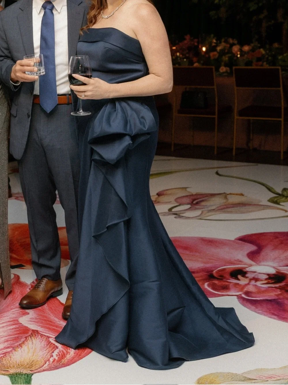 Terani Couture Strapless Navy Blue Taffeta Gown with Sculpted Rosette - Picture 9 of 9